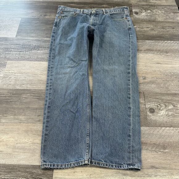 Levi's 505 Red Tab Mid Wash Faded Blue Mens 36 Regular Fit Straight Denim Jeans - Picture 2 of 10